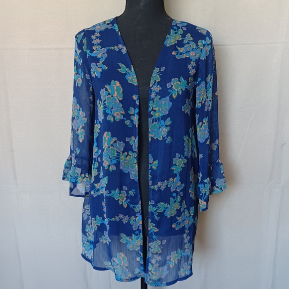 Xhilaration Tops - Xhilaration Floral Sheer Blue Kimono Cardigan